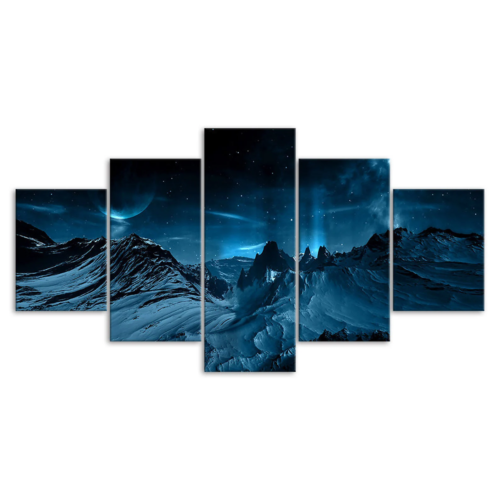 Aurora Mountain Night scape 5 Pieces Canvas Wall Art Poster Home Decor Cuadros