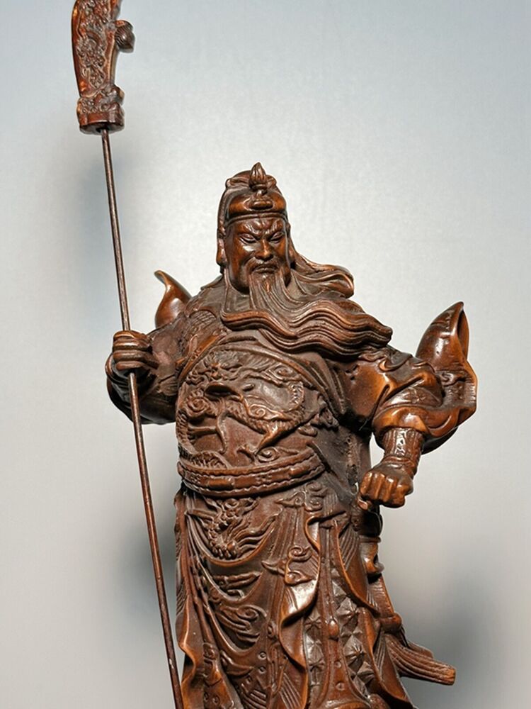 Collection Chinese Boxwood Carving Guan Yu Figure Statue Woodwork Sculpture Art