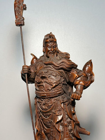 Collection Chinese Boxwood Carving Guan Yu Figure Statue Woodwork Sculpture Art