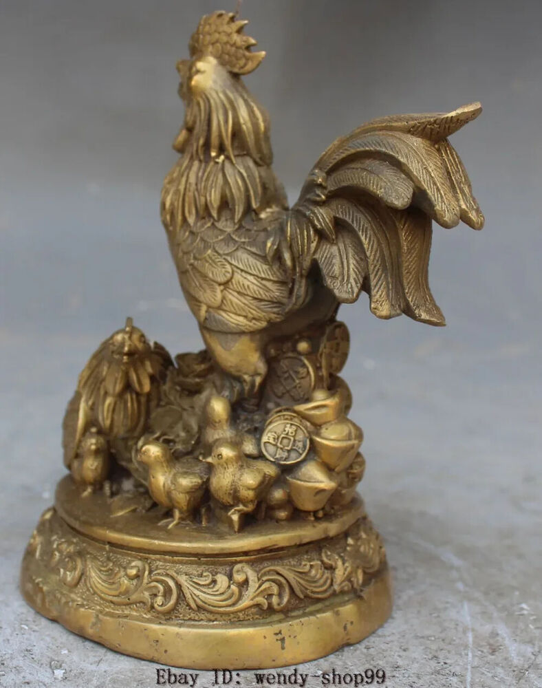 6" Bronze Kuningan Fengshui Hewan Ayam Kekayaan Patung Dekorasi Taman Perunggu
