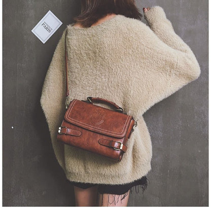 Shell Lock Bag Vintage Women Synthetic Leather Tote Shoulder Crossbody Handbags