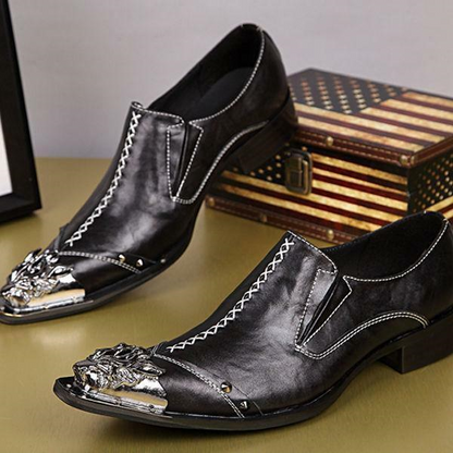 Stylish Mens Leather Slip On Dress Formal Metal Pointed Toe Nightclub Shoes Size