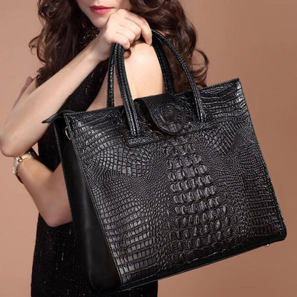 Briefcase Genuine Leather Handbag Big Totes Large Shoulder Bag Crocodile Pattern