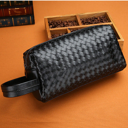 Men's Black Weaving Bag Microfiber Leather Large Capacity Handbag 5" Clutch Bag