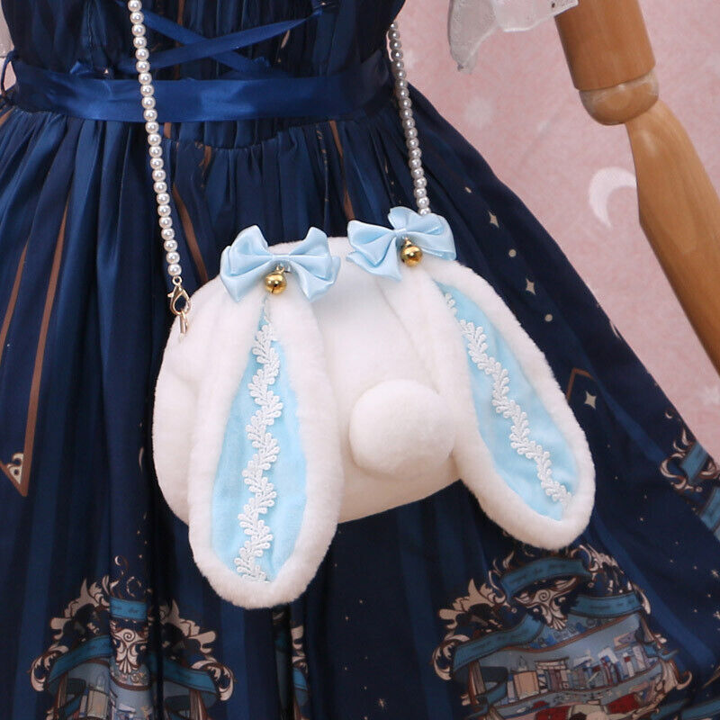 Lolita Kawaii Crossbody Bag Furry Cute Rabbit Bunny Ear Pearl Shoulder Hand Bag