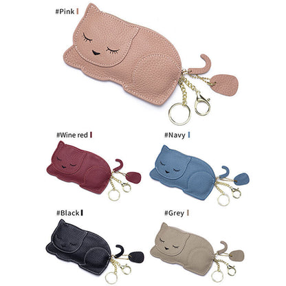 Cute Cat Ultra Thin Purse Wallet Genuine Leather Car Key Bag Mini Coin Bag