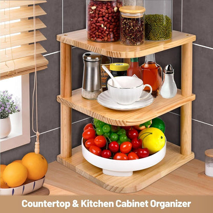 Wooden 3 Tier Corner Shelf Organizer Desktop Countertop for Kitchen Bathroom