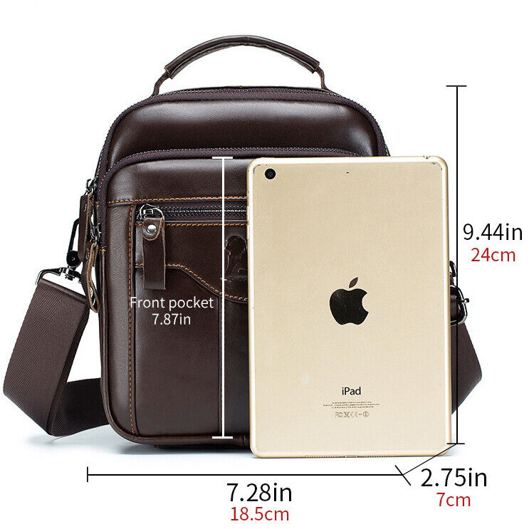 100% Genuine Leather Men's Sling Shoulder/Messenger Bag Double Zipper 8" Handbag