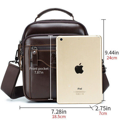 100% Genuine Leather Men's Sling Shoulder/Messenger Bag Double Zipper 8" Handbag