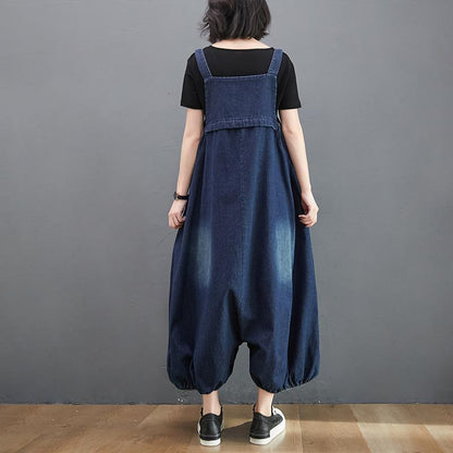 Women Denim Overalls Jumpsuit Jeans Suspender Bib Pants Oversized Wide Leg Baggy