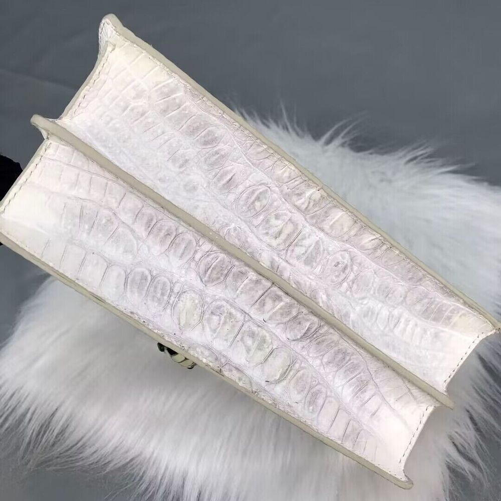 Women's Crocodile Skin Chain Bag Genuine Alligator Leather Shoulder Bag White