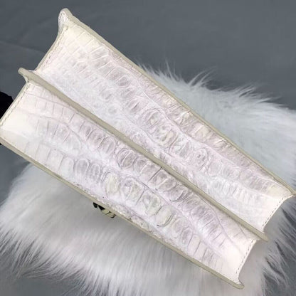 Women's Crocodile Skin Chain Bag Genuine Alligator Leather Shoulder Bag White