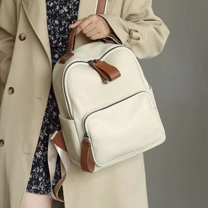 Togo Leather Women's White Backpack, Fashion outdoor Travel Bag Shoulder Bags