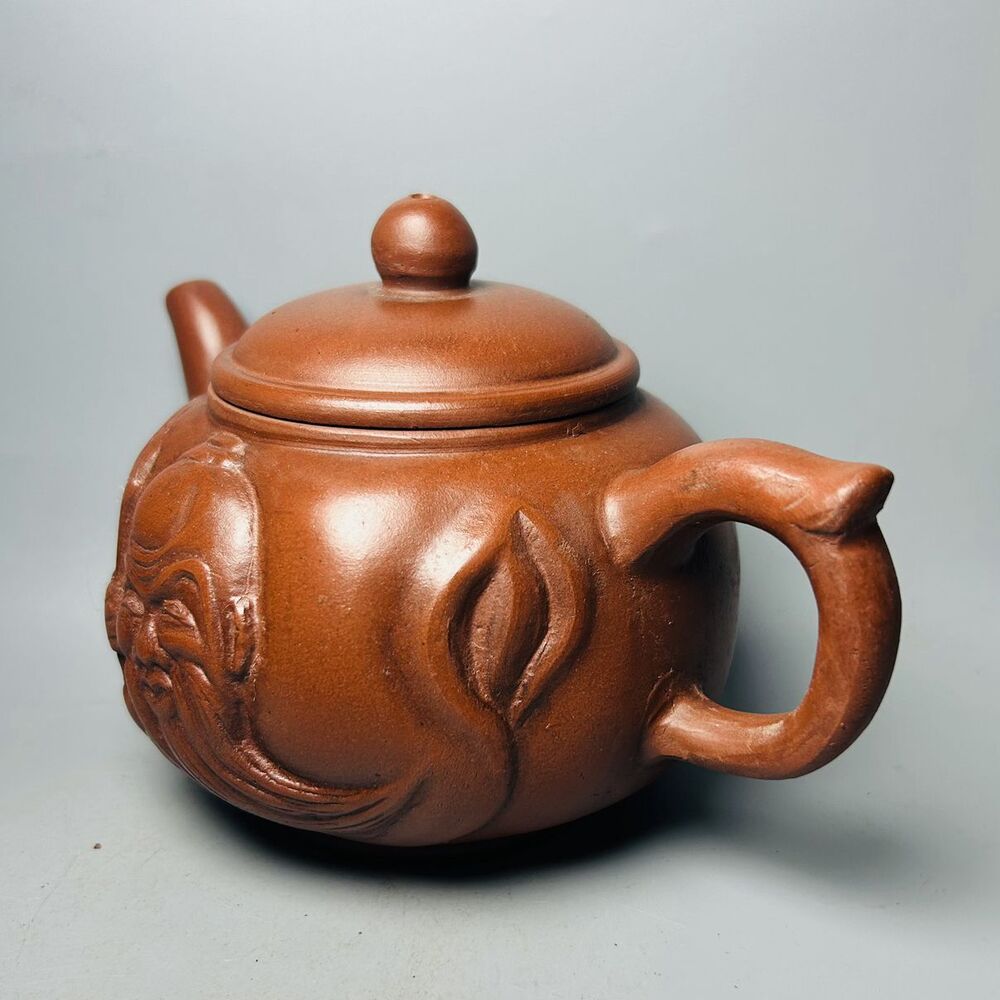 Vintage Chinese Yixing Purple Clay Teapot Zisha Ceremony Carving Figure Teaware
