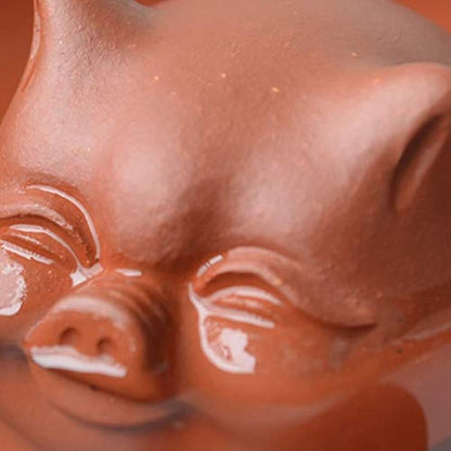 Chawan Zisha Chinese Yixing Clay Pig Handmade Kungfu Tea Decoration with bell