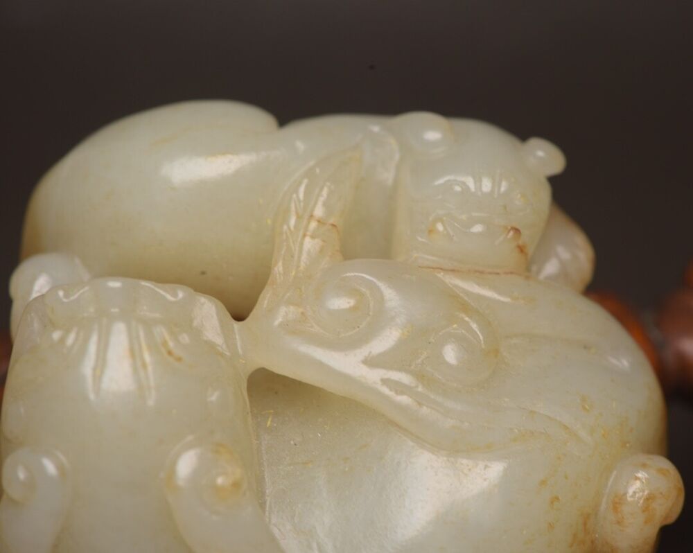 Chinese Old Natural Hetian Jade Carving Antique Beast Statue Nice Figurine Decor