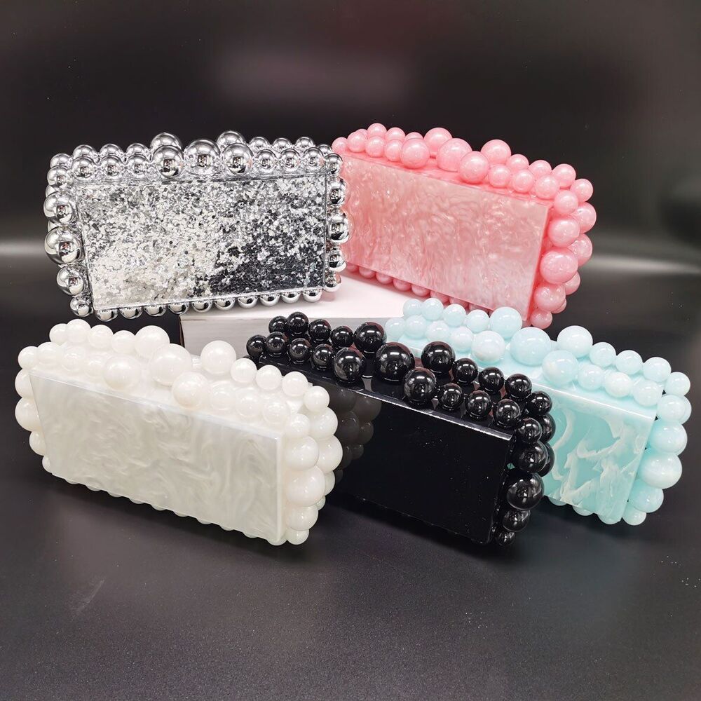 Fashion Acrylic Bag Party Purse Flap Clutches Pink Blue Silver Handbag Crossbody