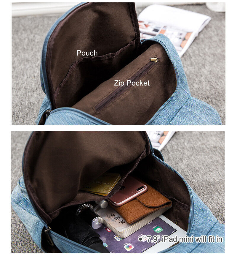 Women's Denim Small Mini Backpack Rucksack Daypack Travel bag Cute Purse Retro