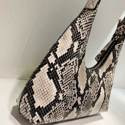 Small U Top Real Leather Snake Vintage Shoulder Bag Purse Handbag Top Handle