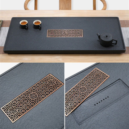 weighted tea tray water draining tea table rectangle black stone tea boat China