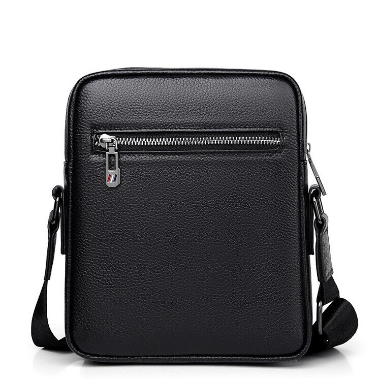 100% Genuine Leather Men's Double Zipper Sling Shoulder Messenger Bag Crossbody