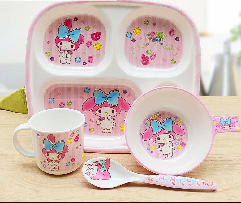 Cute Kids My Melody Breakage-proof Tableware Set Bowl + Cup + plate + Spoon