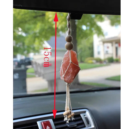 Wind Chimes Macrame Rose Quartz Himalayan Salt Car Home Hanging Decor 13 15 18cm