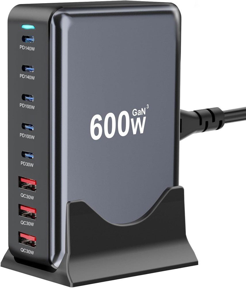 600W Fast USB C GaN Ⅲ Pro Charger Block,8 Port Charging Station,Dual 140W PD3.1