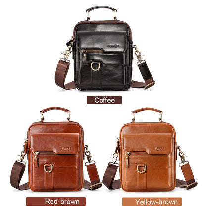 100% Cow Leather Men's Sling Shoulder Bag Double Zipper Multifunction Handbags