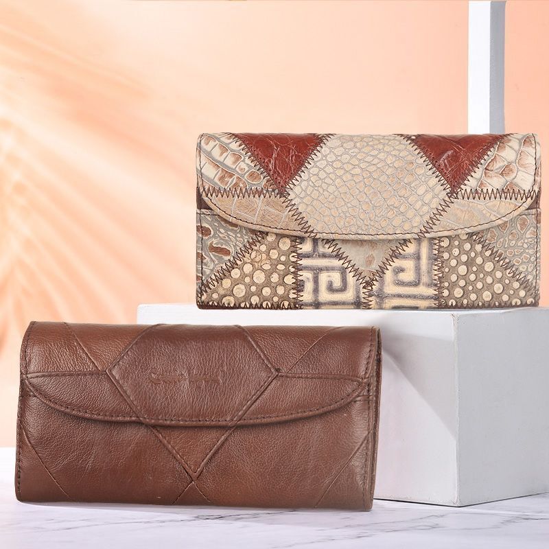 Genuine Leather Wallet Coins Purse Slim Clutch Bags Long Wallet Patchwork 1 PC