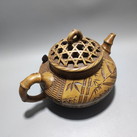 Chinese Yixing Purple Clay Teapot Zisha Ceramic Carving Bamboo Crab Tea Set Rare