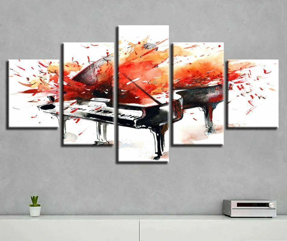 Graffiti Music Piano Abstract 5 Pieces canvas Wall Art Print Picture Home Decor