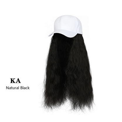 Baseball Cap Wig Kinky Straight Hat Synthetic Hair Wigs Natural Adjustable Hat