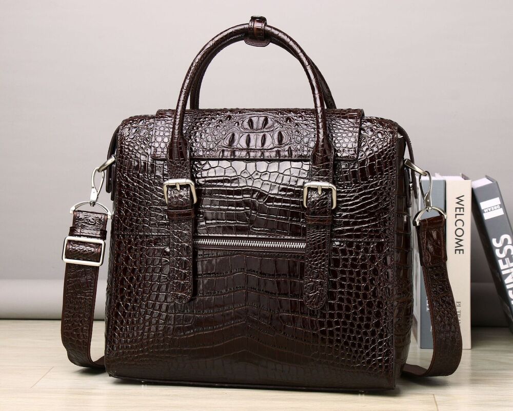 Top Cowhide Crocodile Alligator Embossed Handbag Men's Luxury Business Briefcase