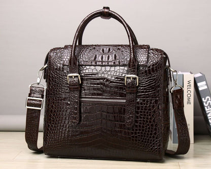 Top Cowhide Crocodile Alligator Embossed Handbag Men's Luxury Business Briefcase