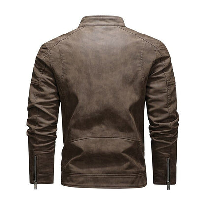 Leather Jacket Men Winter Fleece Motorcycle Coats Biker PU Jackets Slim Overcoat