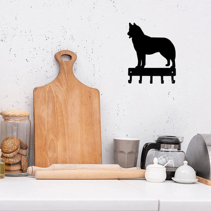 Husky Dog - Key Hooks & Keychain Holder - 6 inch Wide/9 inch Wide Metal Wall Art