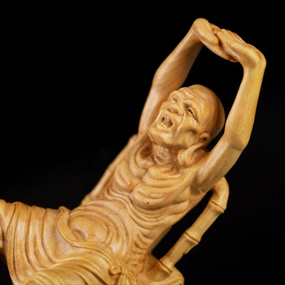 Boxwood 14cm Elder Lohan Solid Wood Statue FengShui CHINA Buddha Feng Shui Home