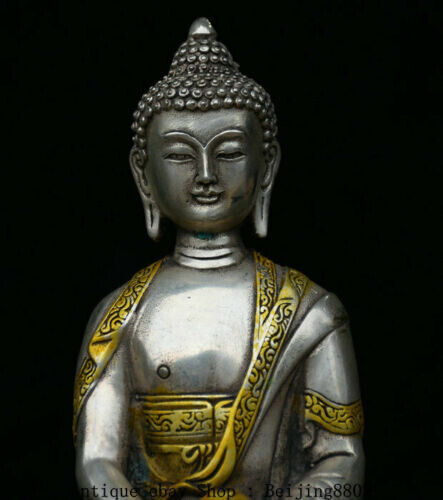 8" Tibetan Buddhism copper Gilt Sakyamuni Shakyamuni Buddha Statue Sculpture sd