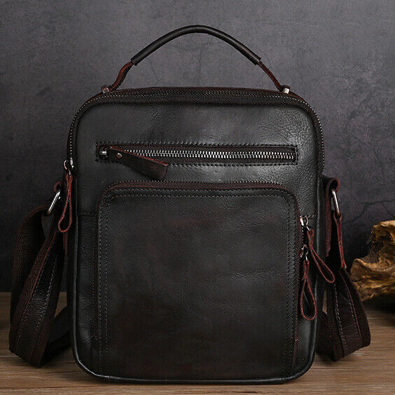 Men's Real Cow Leather Vintage Messenger/Shoulder Bag Crossbody Bag 8" Handbags
