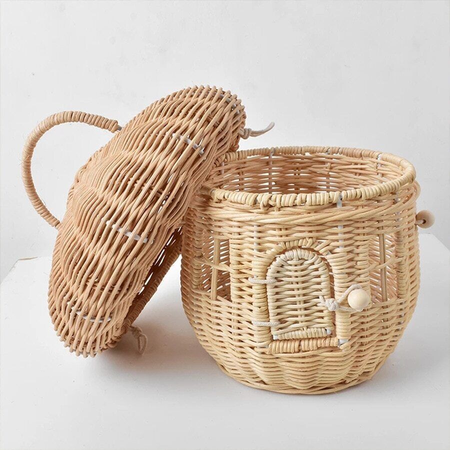 Rattan Mushroom Basket Bag Wicker Woven Women Handbags Beach Straw Bag Box