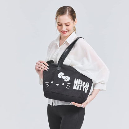 Large Tote Bag Canvas Shoulder Bags for Women Travel Black Pattern 2PCS
