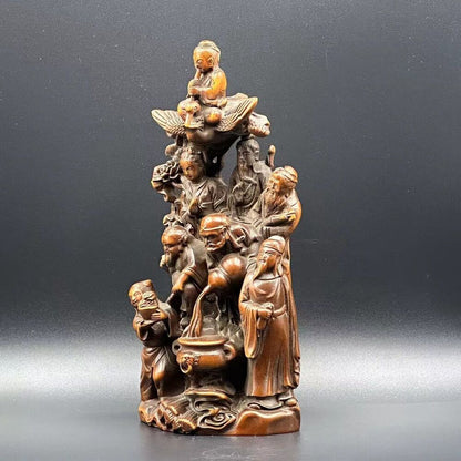 Chinese Boxwood Carving Eight Immortals Figure Statue Wood Sculptures Home Decor