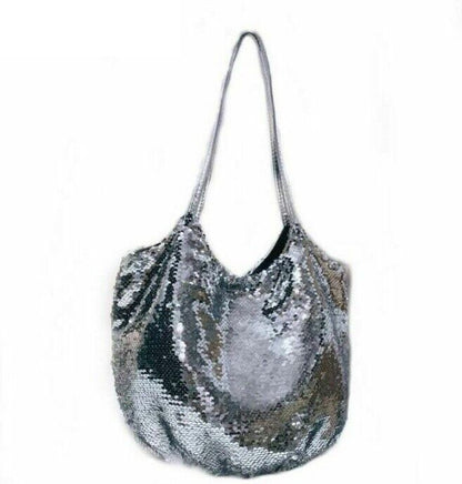 Women Shoulder Bag Large Capacity Sequin Diagonal Soft Handbag Polyester 22x26cm