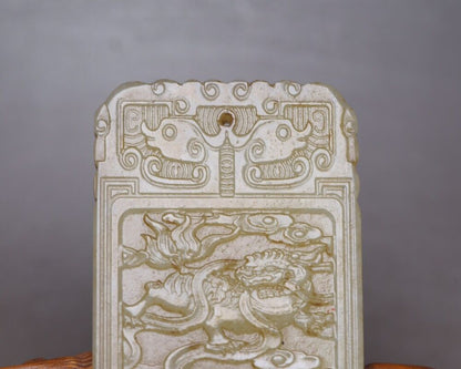 Chinese Natural Hetian Jade Carved Kylin Dragon Statues Lucky Pendant Collection