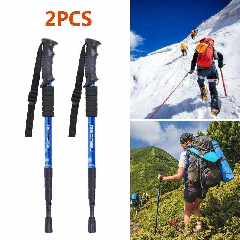 2Pcs Walking Sticks 4 Joints Telescopic Trekking Climbing Hiking Walking Rubber