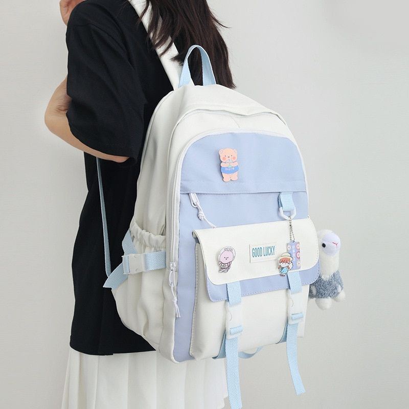 Polyester Oxford Backpack Travel Bag Waterproof Purse 30*12*42 CM Patchwork Pink