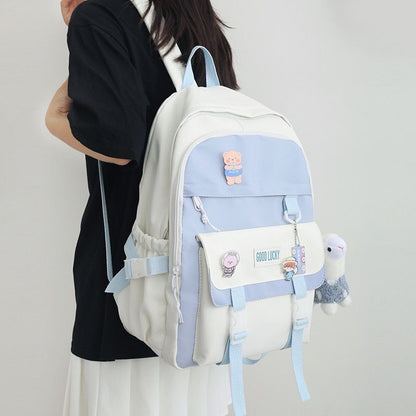 Polyester Oxford Backpack Travel Bag Waterproof Purse 30*12*42 CM Patchwork Pink