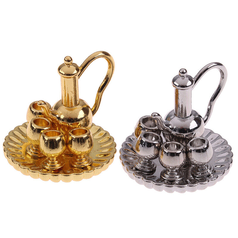 1: 12 Dollhouse Miniature Metal Tea Set Teapot Cup Plate Furniture Toy-ca