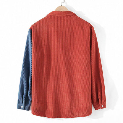 New Mens Spliced Corduroy Shirt Long Sleeve Jacket Button Up Casual Regular Fit